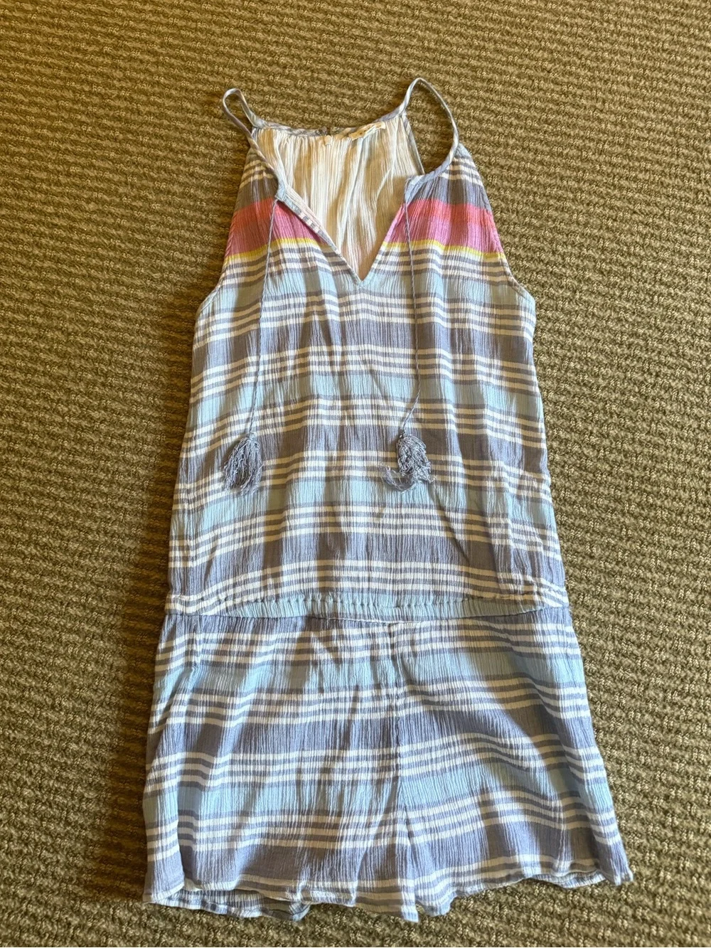 Soft Joie Blue & White Pleated Sleeveless Romper